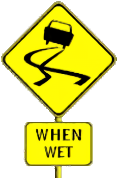 Slippery when wet warning sign