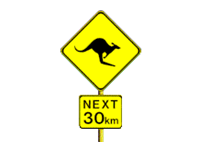 Kangaroos next 30 km warning sign