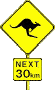 Kangaroos next 30 km warning sign